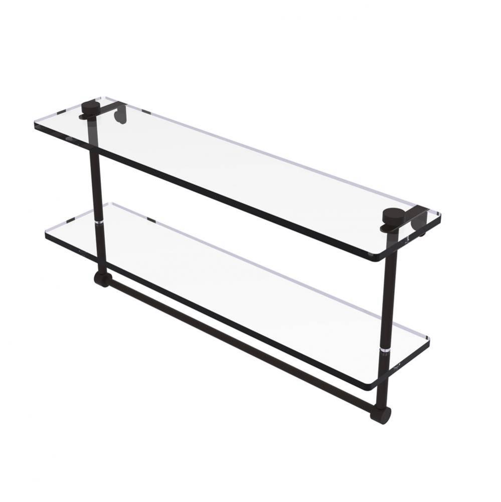 22 Inch Two Tiered Glass Shelf with Integrated Towel Bar