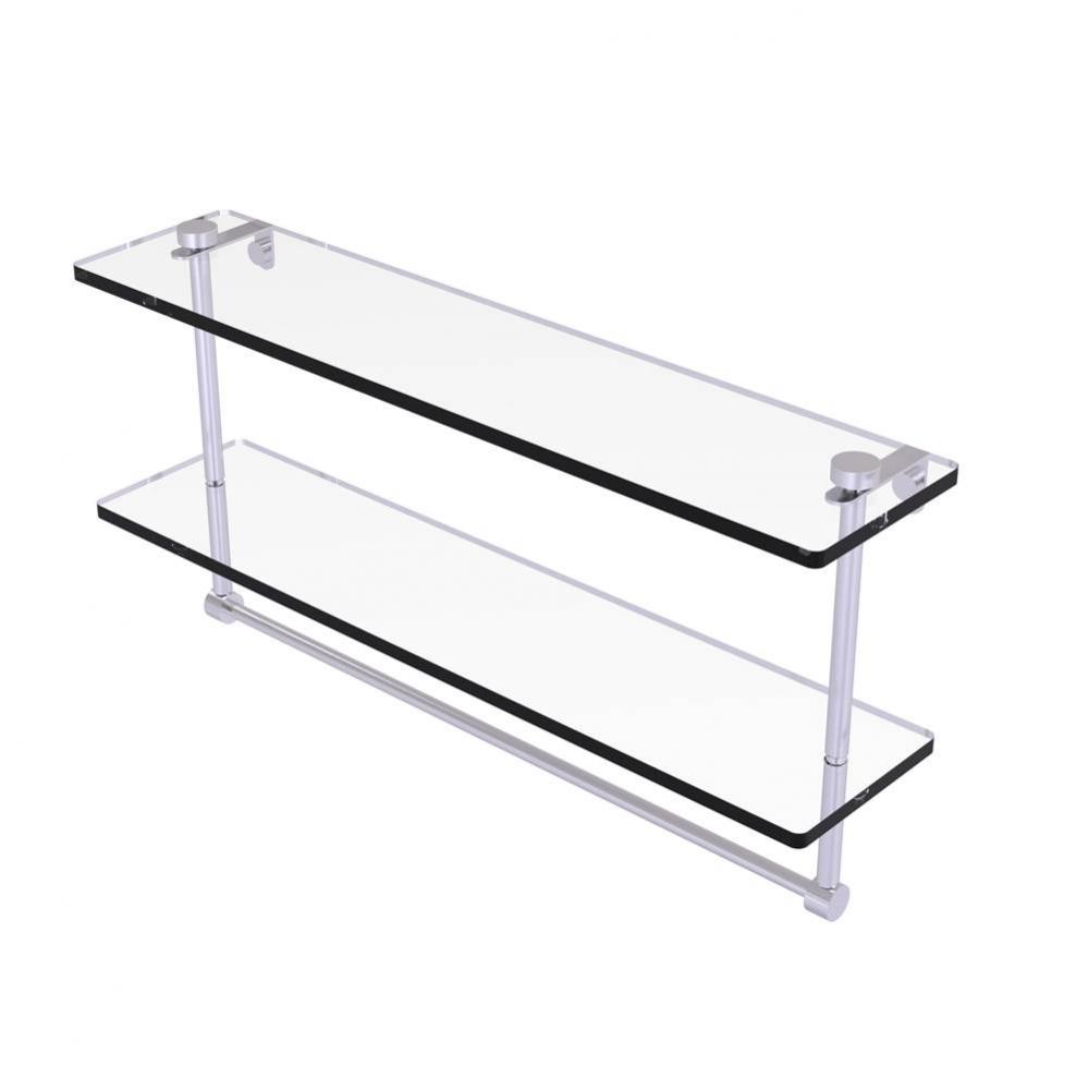 22 Inch Two Tiered Glass Shelf with Integrated Towel Bar