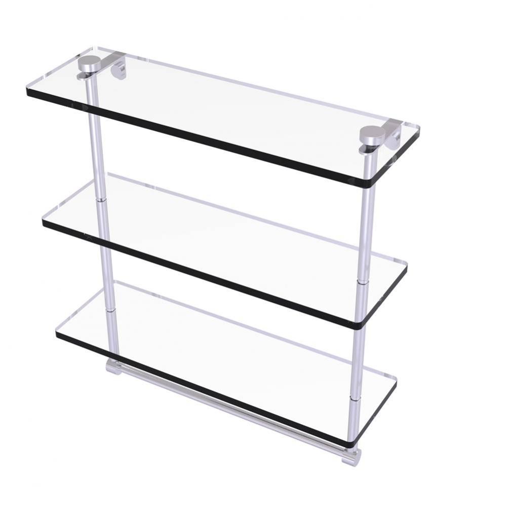 16 Inch Triple Tiered Glass Shelf with Integrated Towel Bar