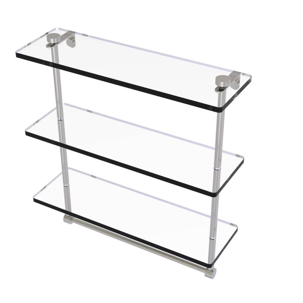 16 Inch Triple Tiered Glass Shelf with Integrated Towel Bar