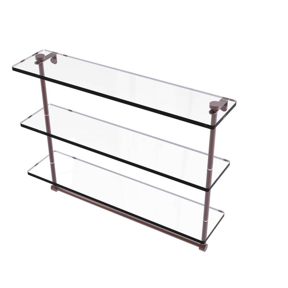 22 Inch Triple Tiered Glass Shelf with Integrated Towel Bar