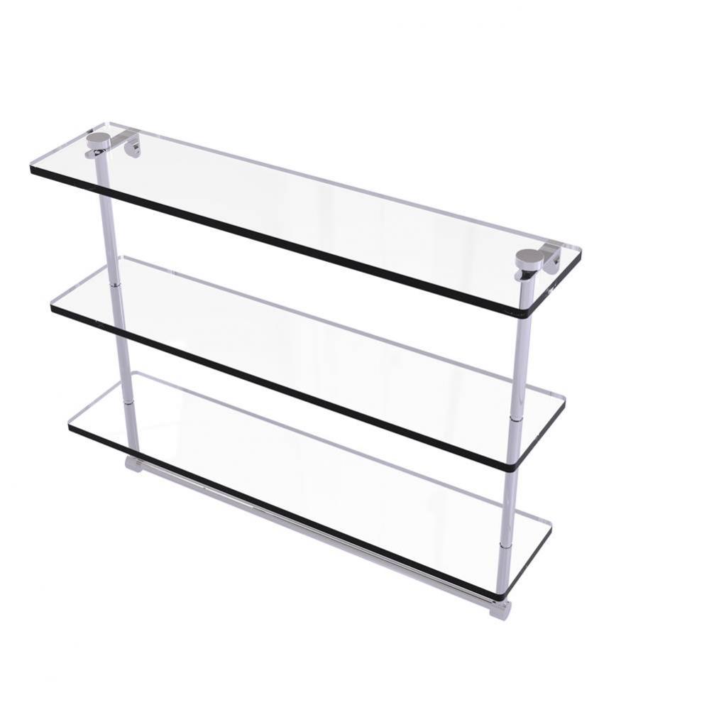 22 Inch Triple Tiered Glass Shelf with Integrated Towel Bar