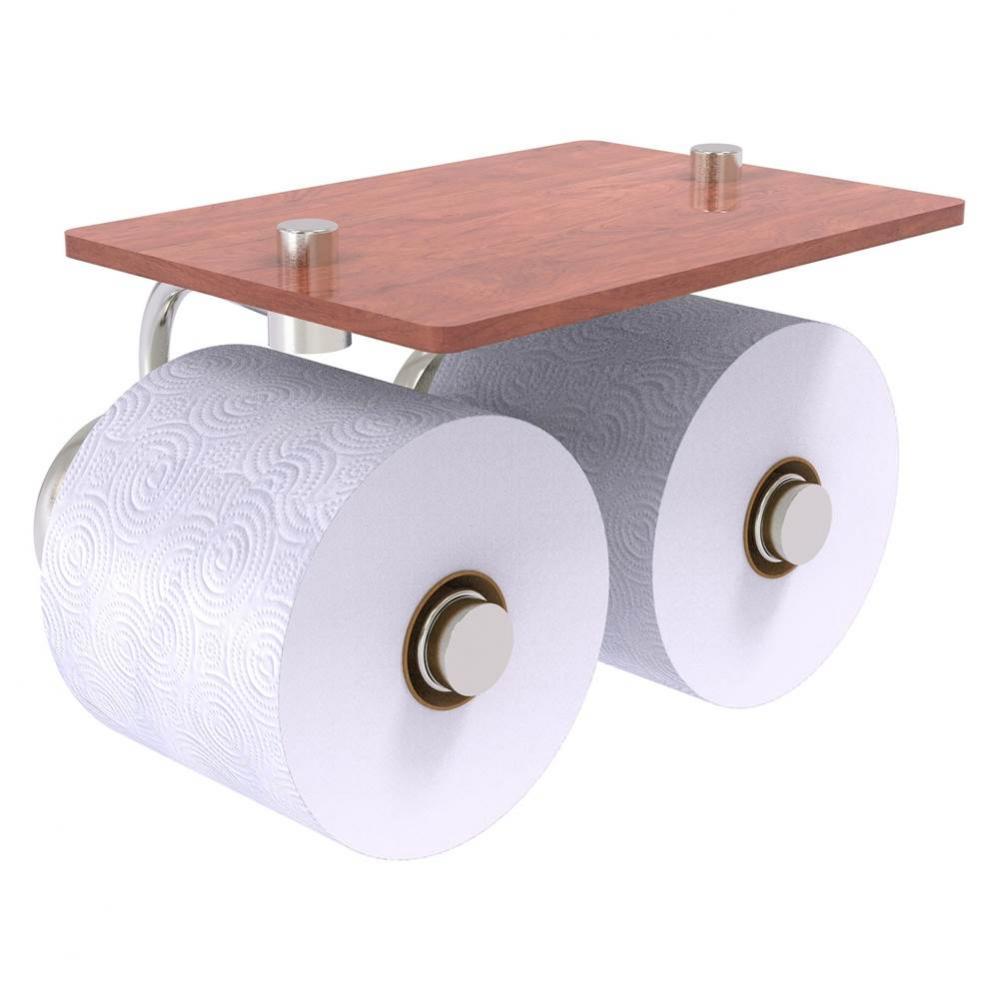 Prestige Skyline Collection 2 Roll Toilet Paper Holder with Wood Shelf - Satin Nickel