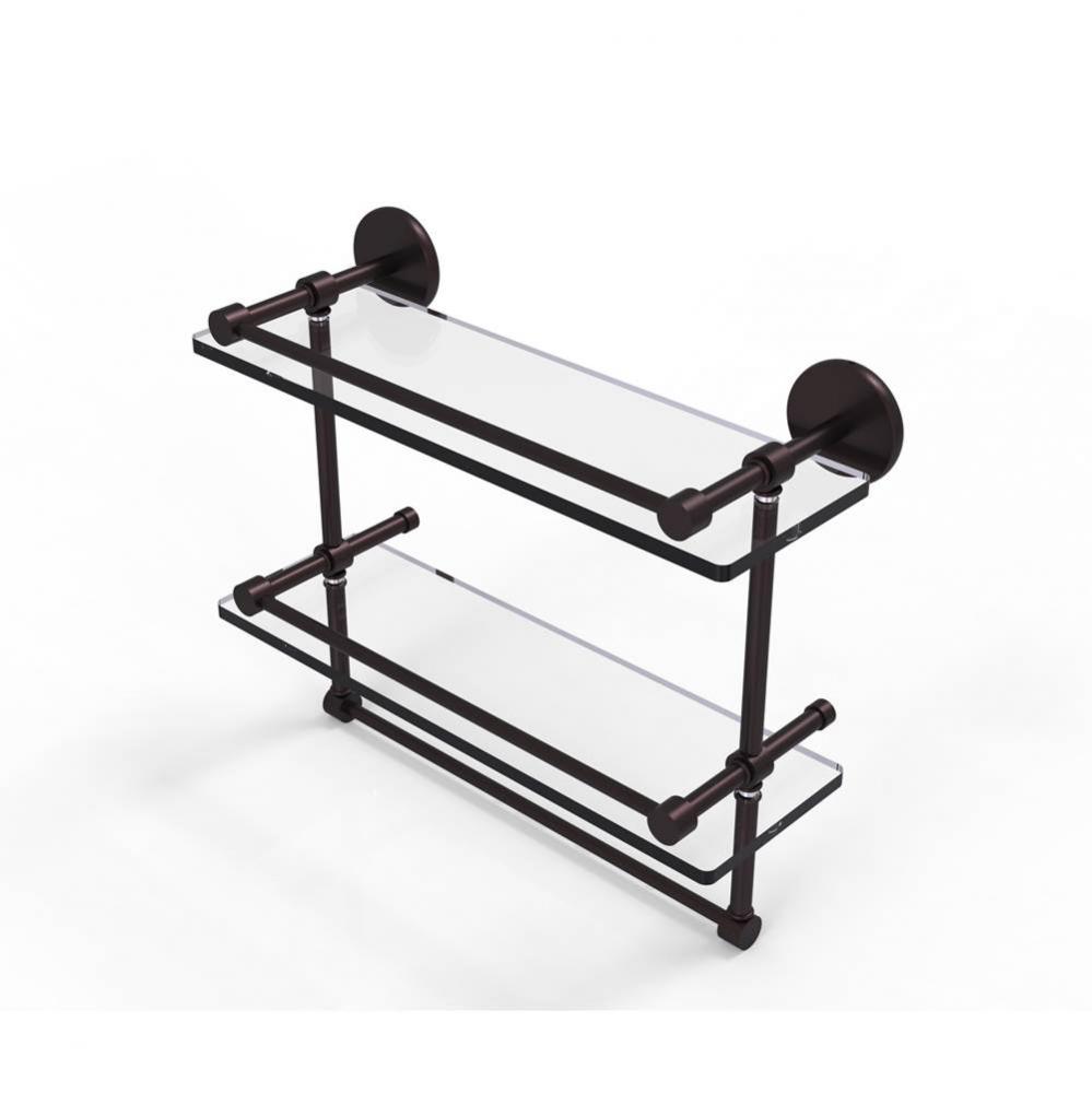 16 Inch Gallery Double Glass Shelf with Towel Bar
