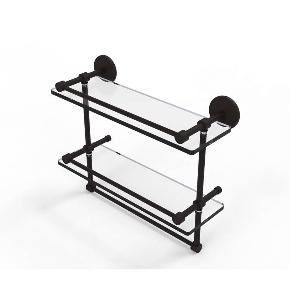 16 Inch Gallery Double Glass Shelf with Towel Bar