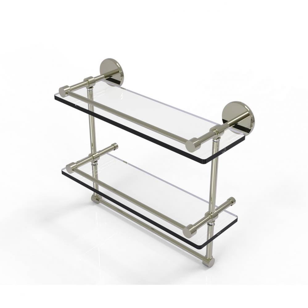 16 Inch Gallery Double Glass Shelf with Towel Bar