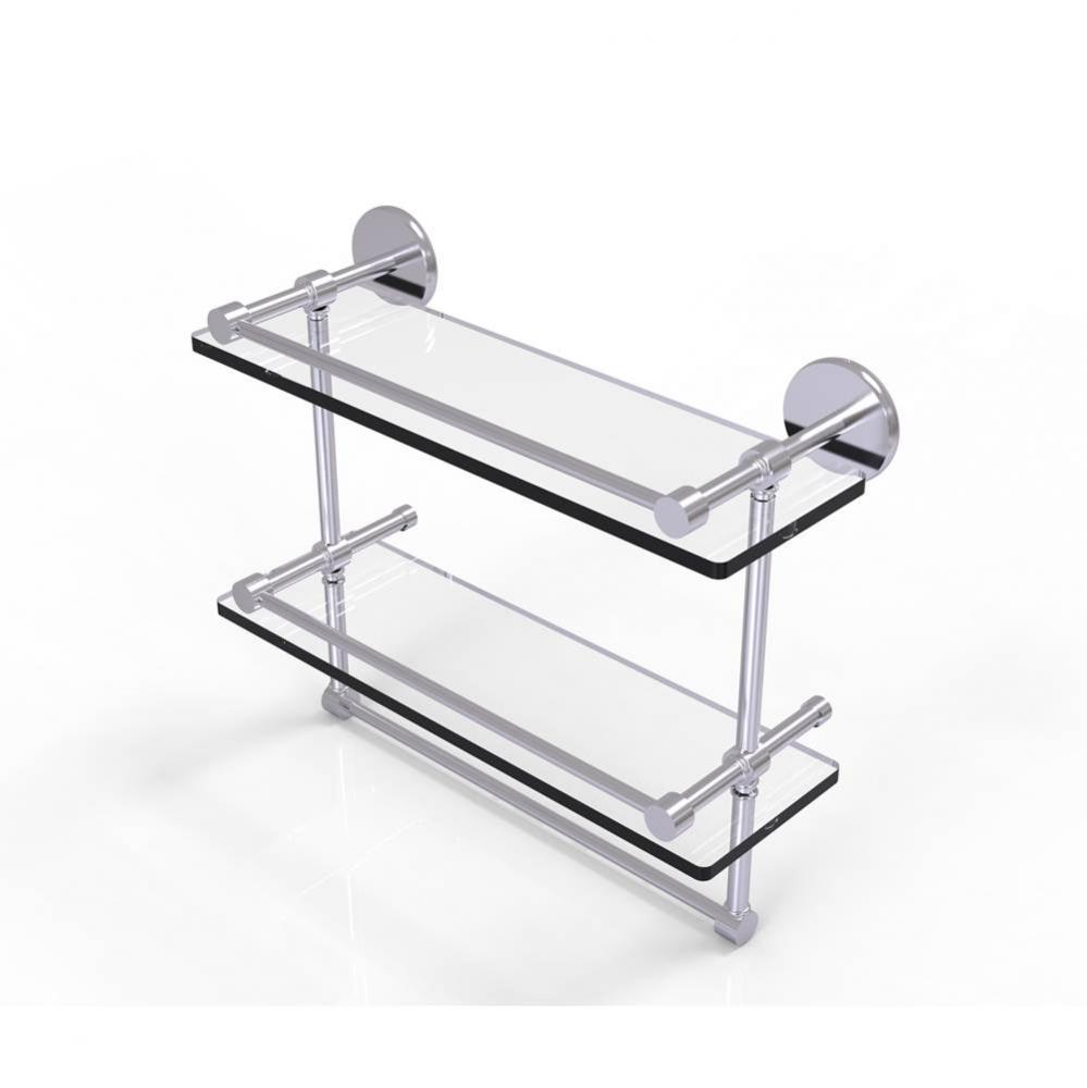 16 Inch Gallery Double Glass Shelf with Towel Bar