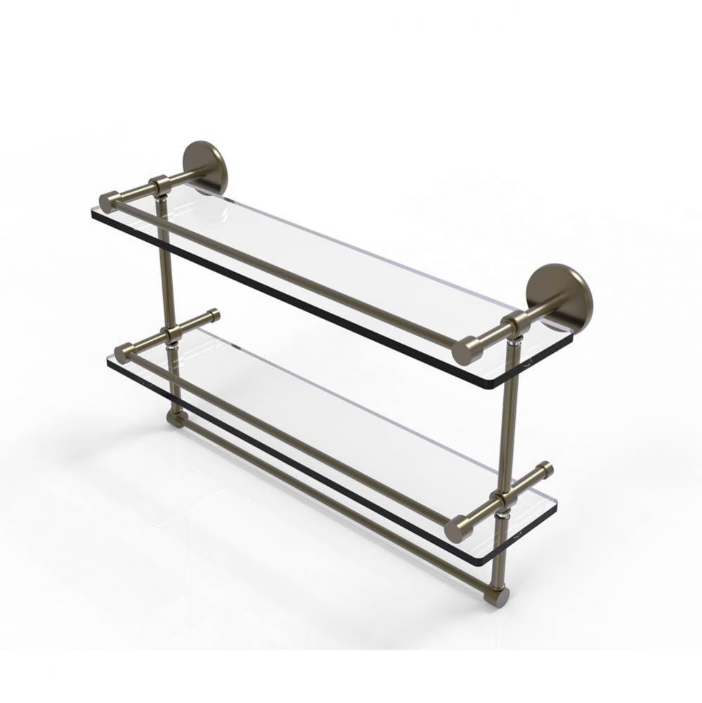 22 Inch Gallery Double Glass Shelf with Towel Bar