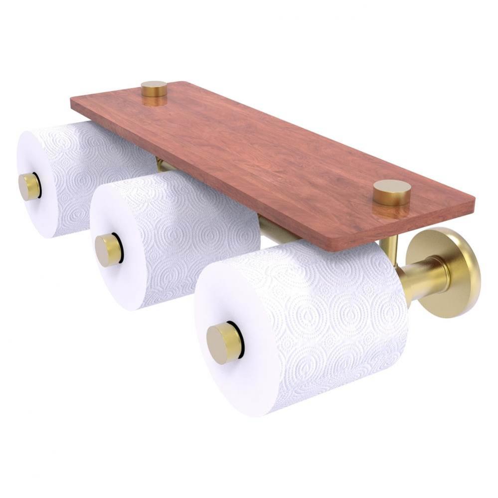 Prestige Skyline Collection Horizontal Reserve 3 Roll Toilet Paper Holder with Wood Shelf - Satin