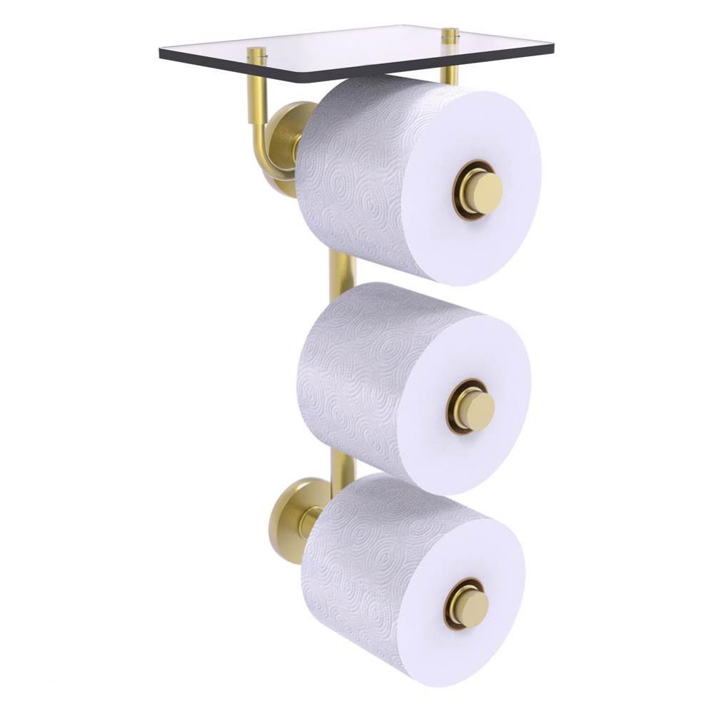 Prestige Skyline Collection 3 Roll Toilet Paper Holder with Glass Shelf - Satin Brass