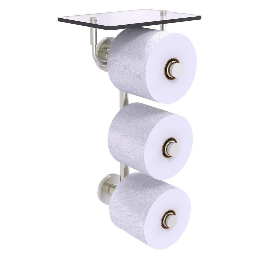 Prestige Skyline Collection 3 Roll Toilet Paper Holder with Glass Shelf - Satin Nickel