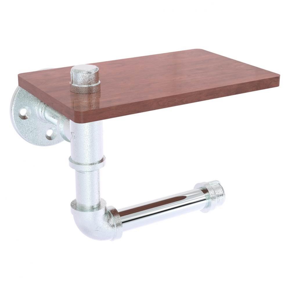 Pipeline Collection Toilet Paper Holder with Wood Shelf - Polished Chrome