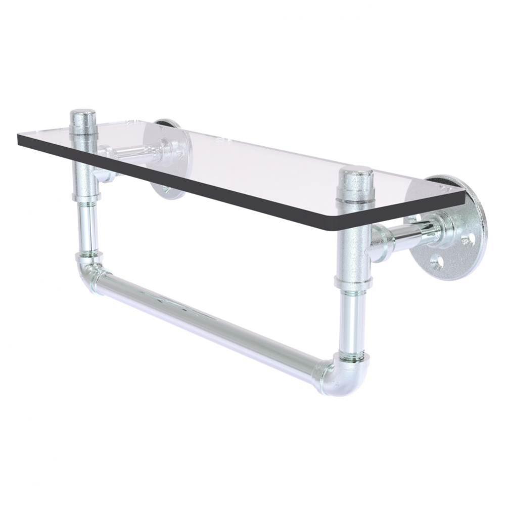 Pipeline Collection 16 Inch Glass Shelf with Towel Bar - Polished Chrome