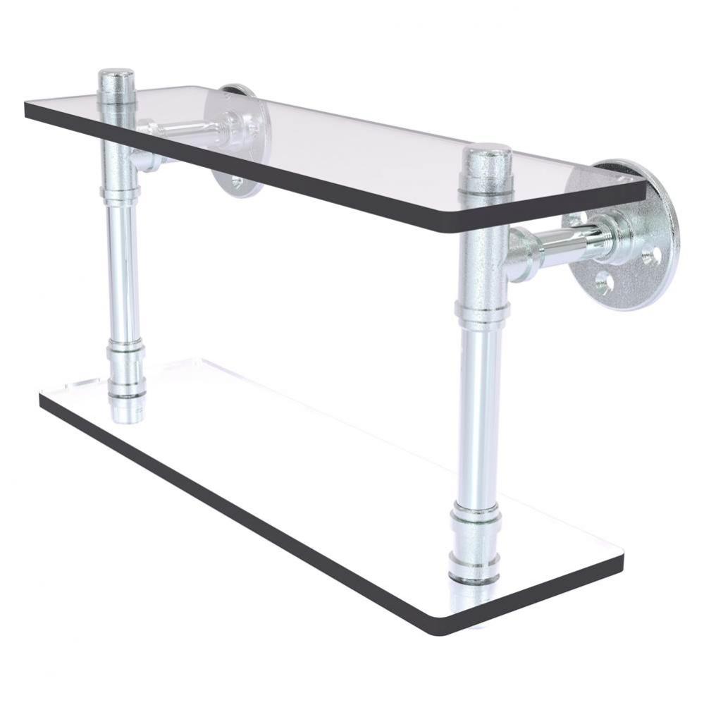 Pipeline Collection 16 Inch Double Glass Shelf - Polished Chrome