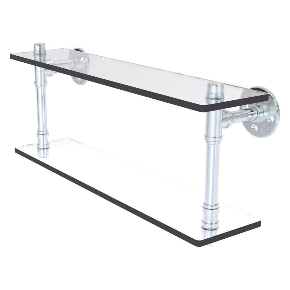 Pipeline Collection 22 Inch Double Glass Shelf - Polished Chrome