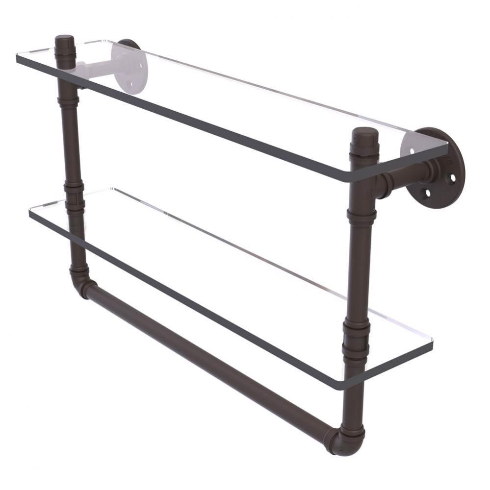 Pipeline Collection 22 Inch Doulbe Glass Shelf with Towel Bar