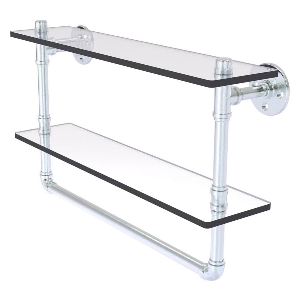 Pipeline Collection 22 Inch Double Glass Shelf with Towel Bar - Polished Chrome