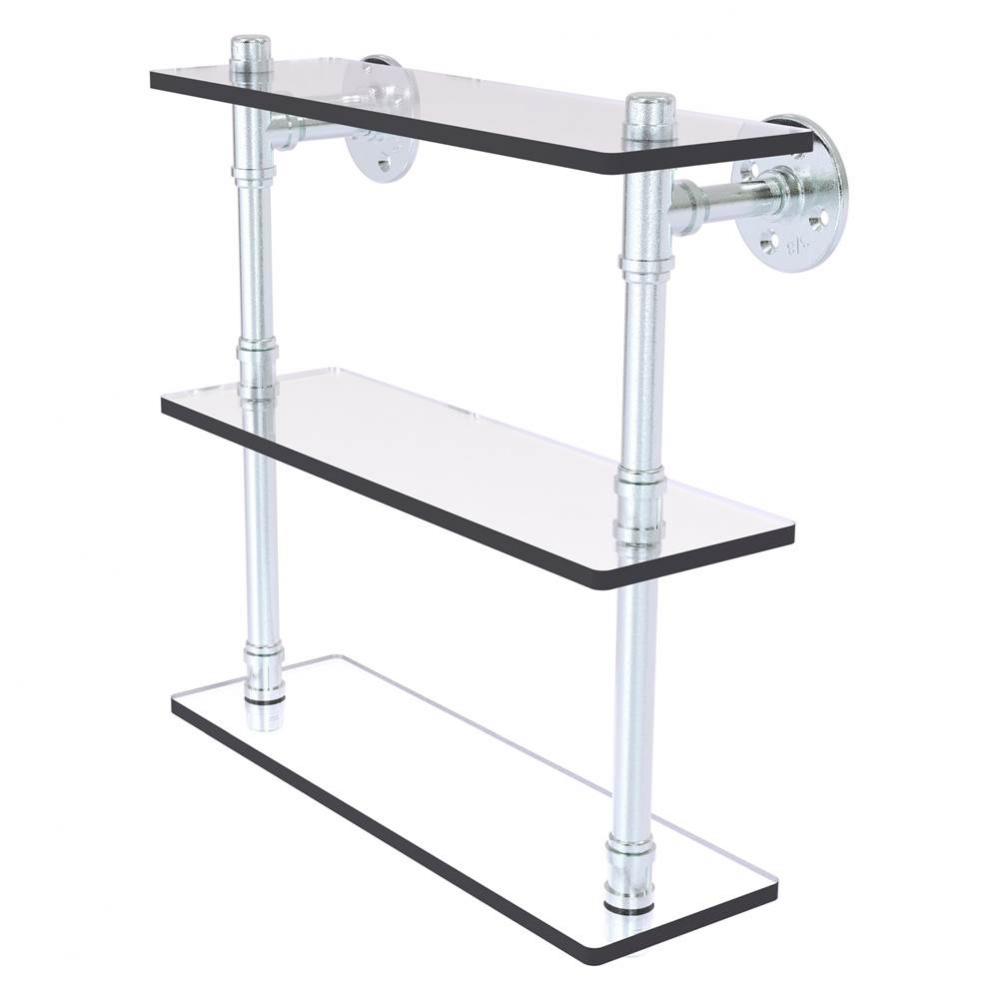 Pipeline Collection 16 Inch Triple Glass Shelf - Polished Chrome