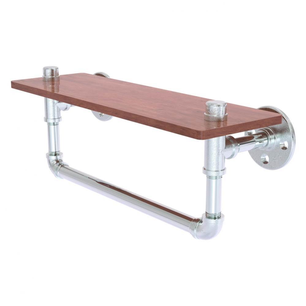 Pipeline Collection 16 Inch Ironwood Shelf with Towel Bar - Polished Chrome