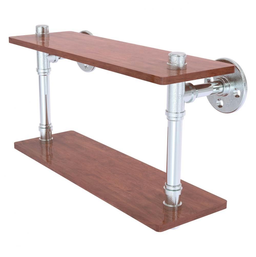 Pipeline Collection 16 Inch Ironwood Double Shelf - Polished Chrome
