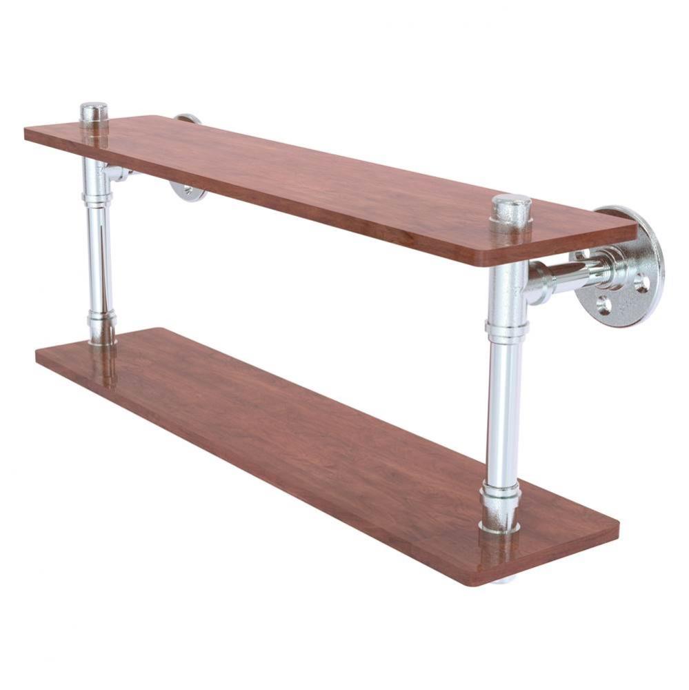 Pipeline Collection 22 Inch Ironwood Double Shelf - Polished Chrome