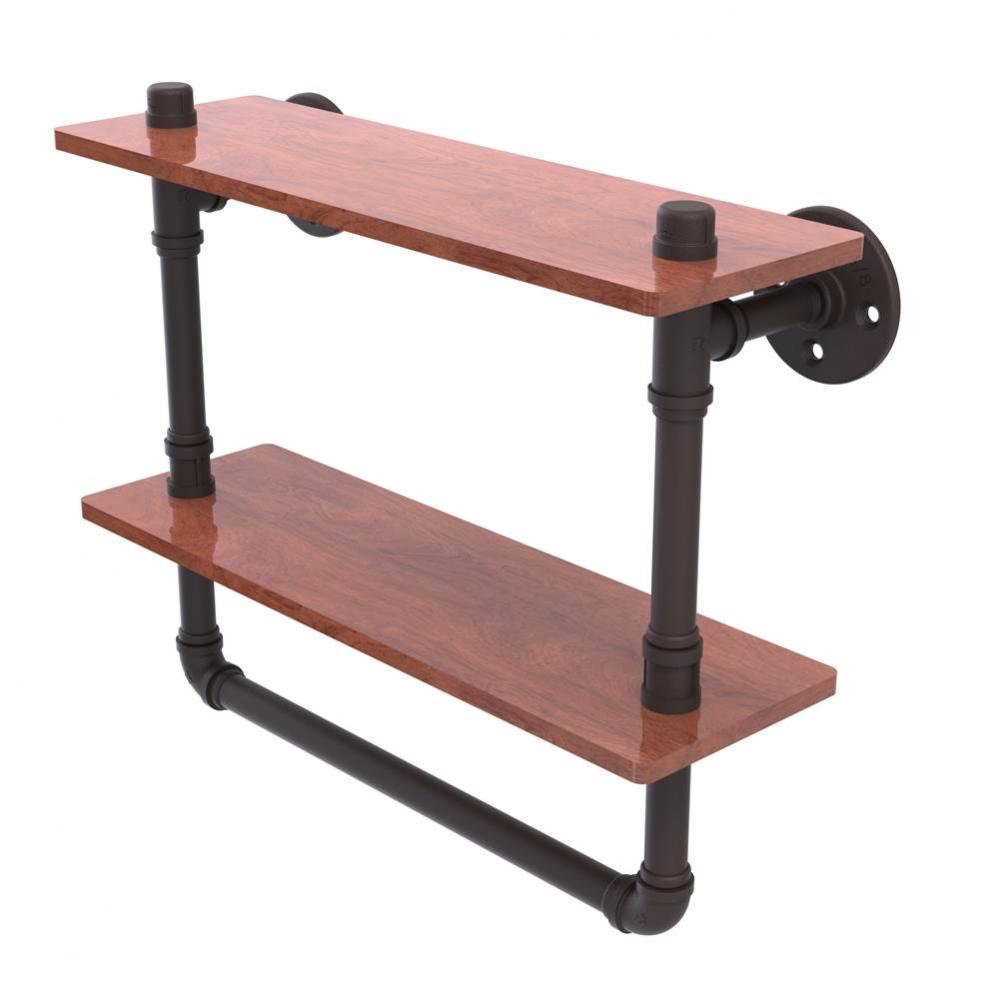 Pipeline Collection 16 Inch Double Ironwood Shelf with Towel Bar
