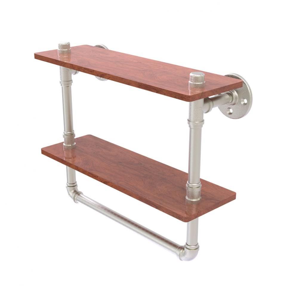 Pipeline Collection 16 Inch Double Ironwood Shelf with Towel Bar