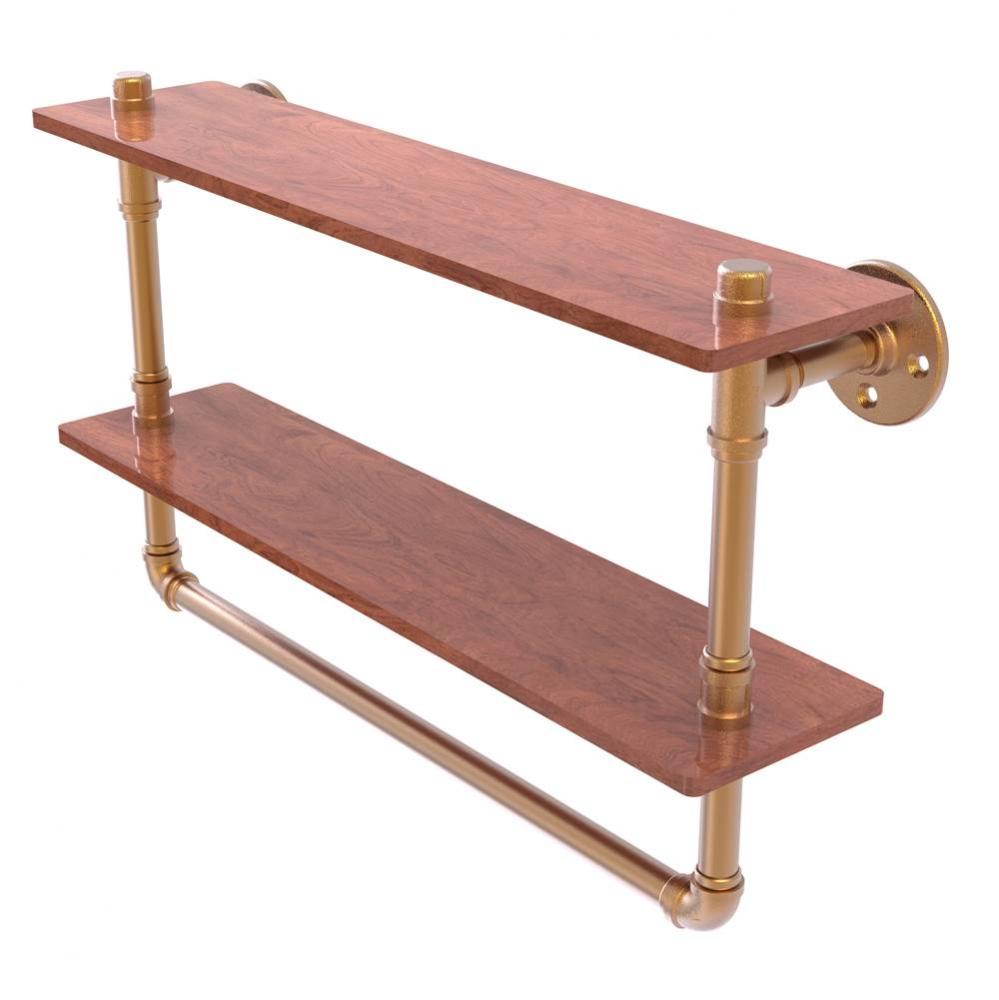 Pipeline Collection 22 Inch Double Ironwood Shelf with Towel Bar