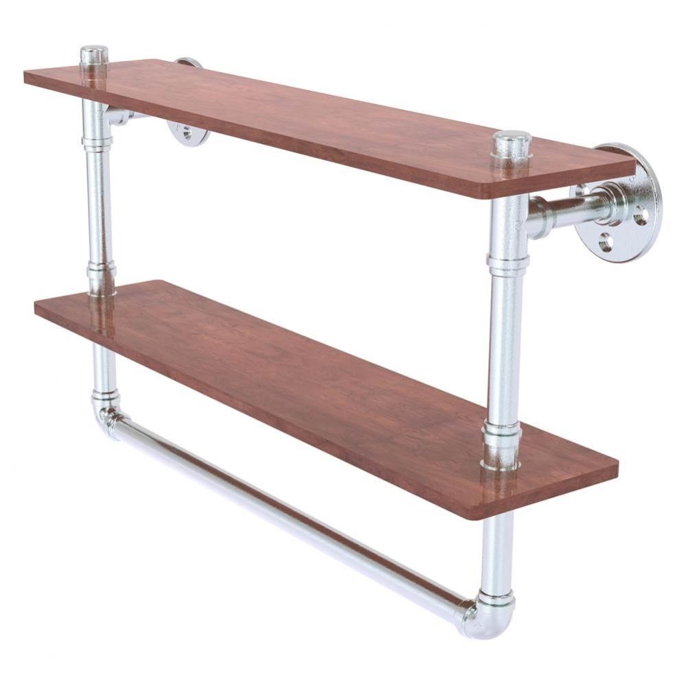 Pipeline Collection 22 Inch Double Ironwood Shelf with Towel Bar - Polished Chrome