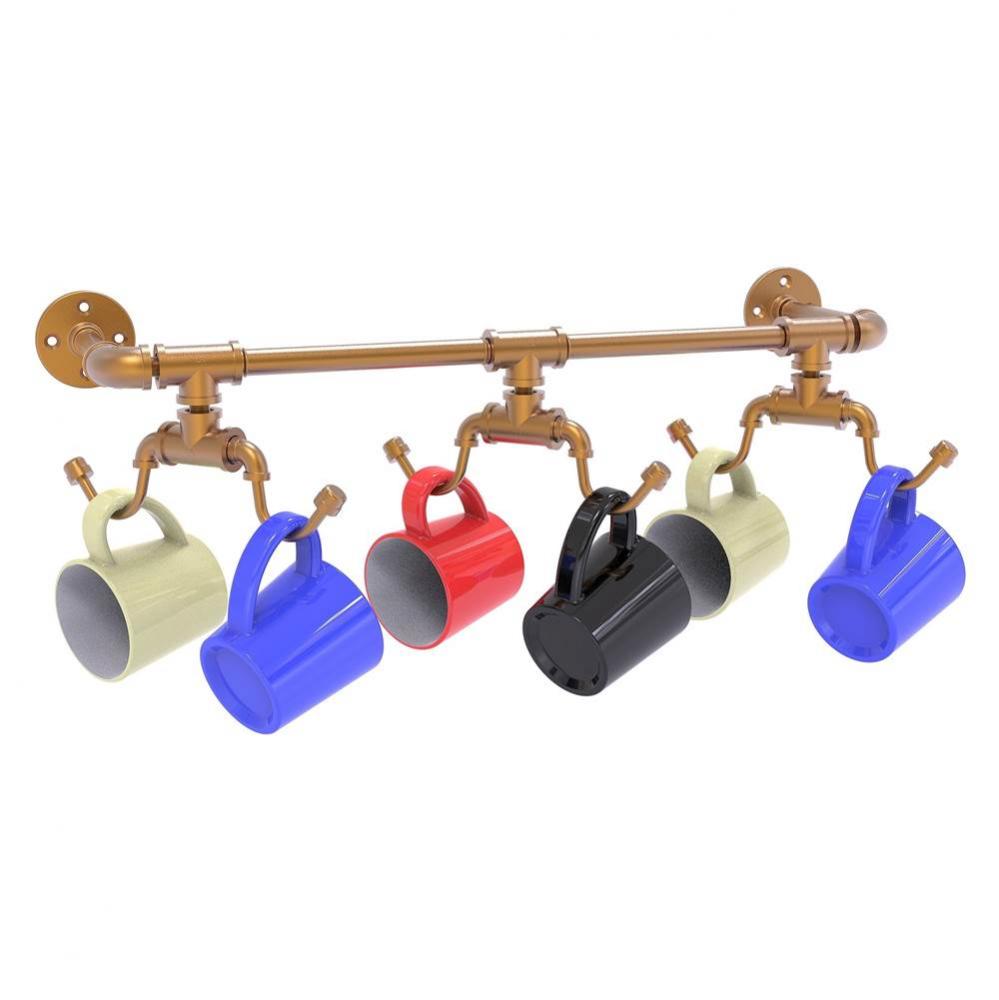 Pipeline Collection Wall Mounted 6 Coffee Mug Rack - Brushed Bronze