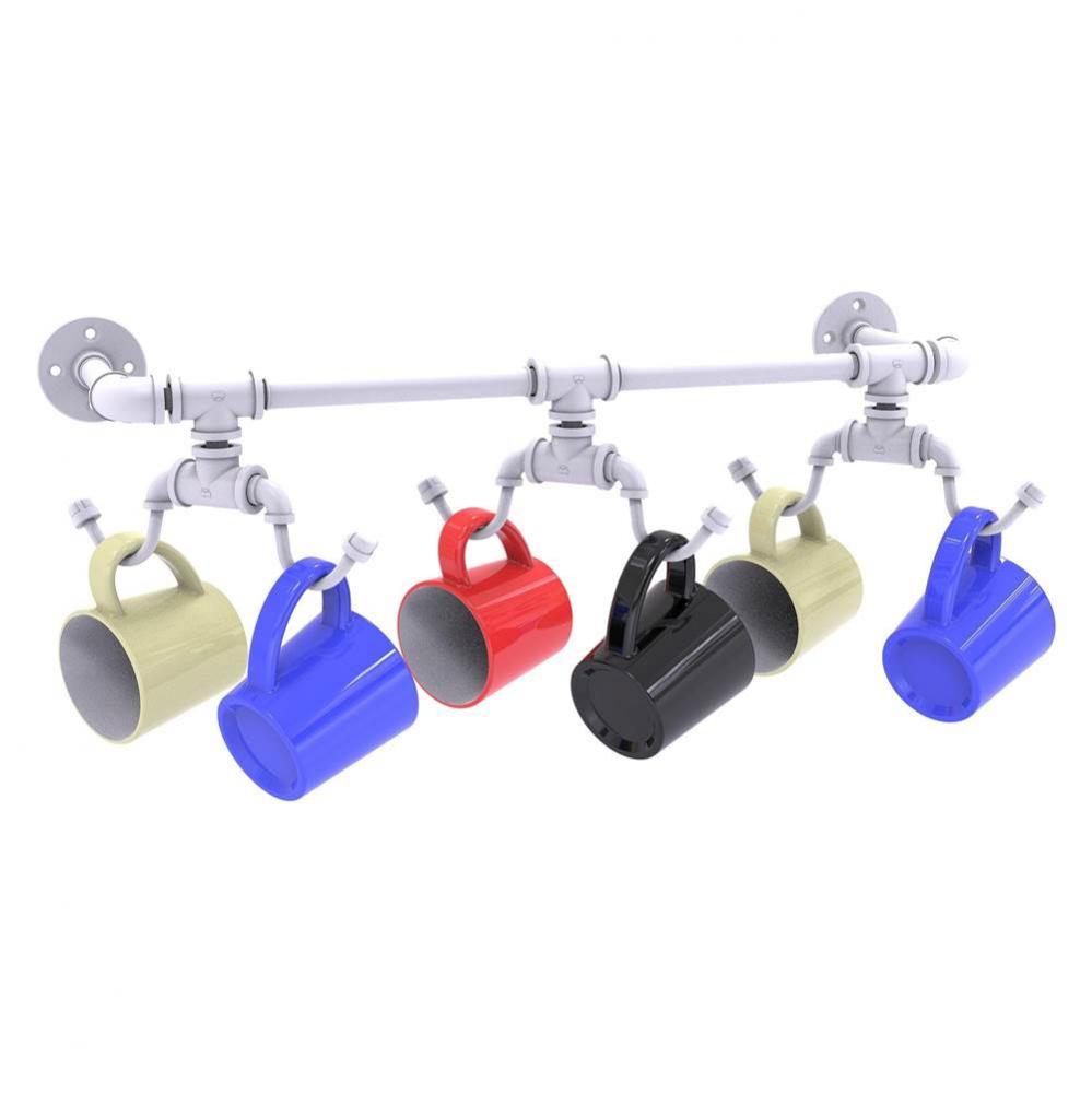 Pipeline Collection Wall Mounted 6 Coffee Mug Rack - Matte White