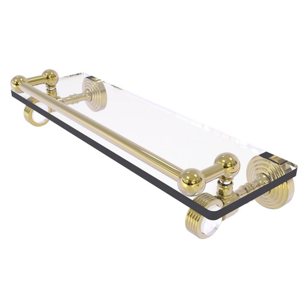 Pacific Grove Collection 16 Inch Gallery Glass Shelf with Grooved Accents - Unlacquered Brass