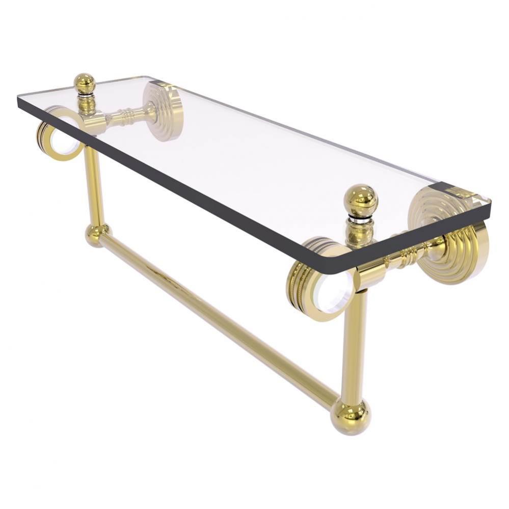 Pacific Grove Collection 16 Inch Glass Shelf with Towel Bar and Dotted Accents - Unlacquered Brass