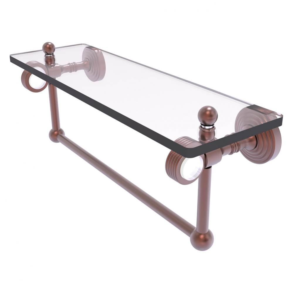 Pacific Grove Collection 16 Inch Glass Shelf with Towel Bar and Grooved Accents - Antique Copper