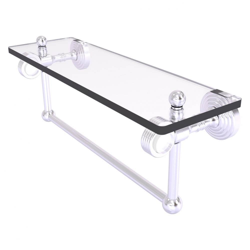 Pacific Grove Collection 16 Inch Glass Shelf with Towel Bar and Grooved Accents - Satin Chrome
