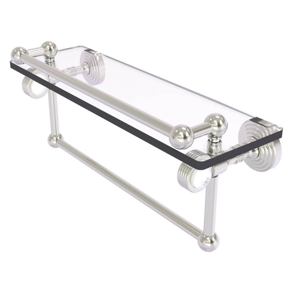 Pacific Grove Collection 16 Inch Gallery Glass Shelf with Towel Bar and Grooved Accents - Satin Ni