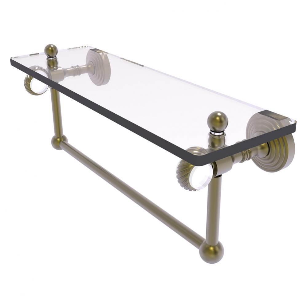 Pacific Grove Collection 16 Inch Glass Shelf with Towel Bar and Twisted Accents - Antique Brass