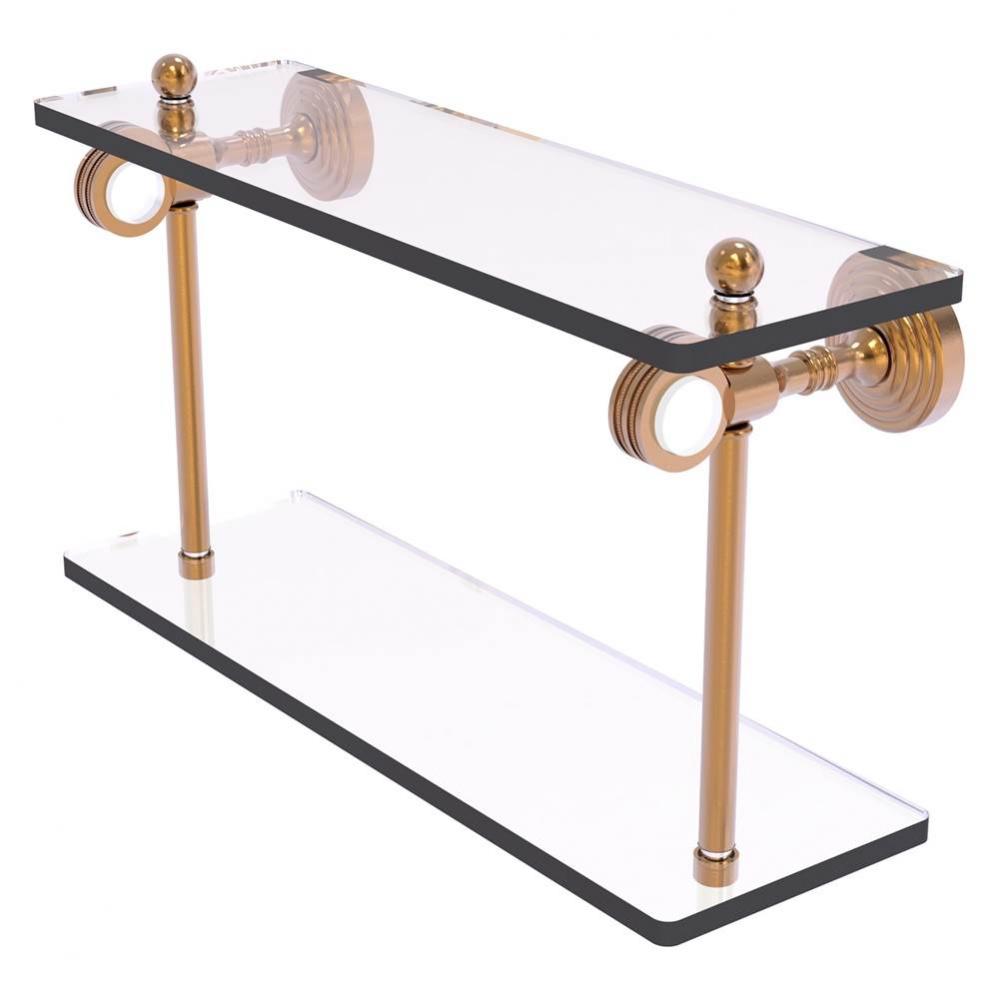 Pacific Grove Collection 16 Inch Two Tiered Glass Shelf with Dotted Accents - Brushed Bronze