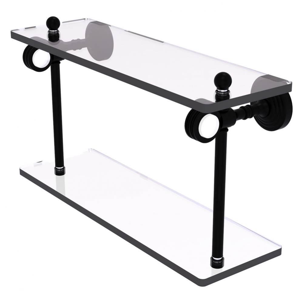 Pacific Grove Collection 16 Inch Two Tiered Glass Shelf with Dotted Accents - Matte Black