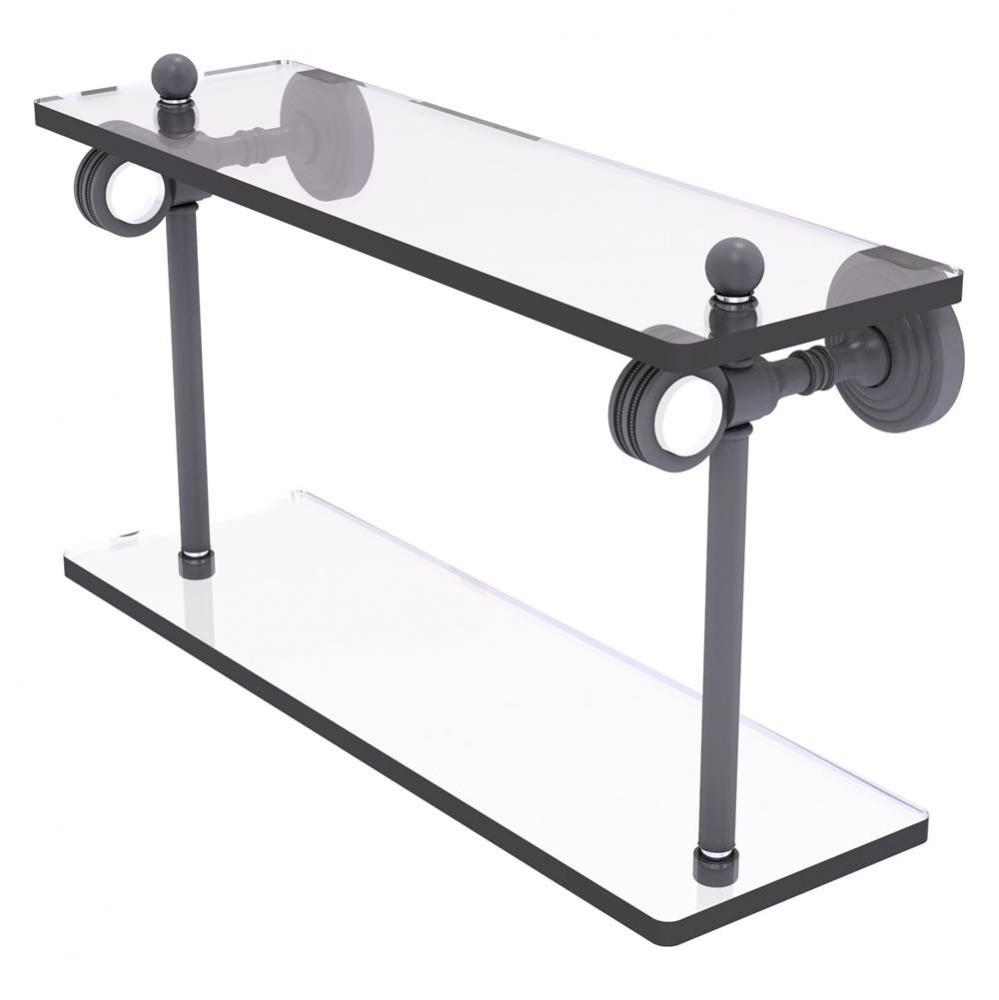 Pacific Grove Collection 16 Inch Two Tiered Glass Shelf with Dotted Accents - Matte Gray