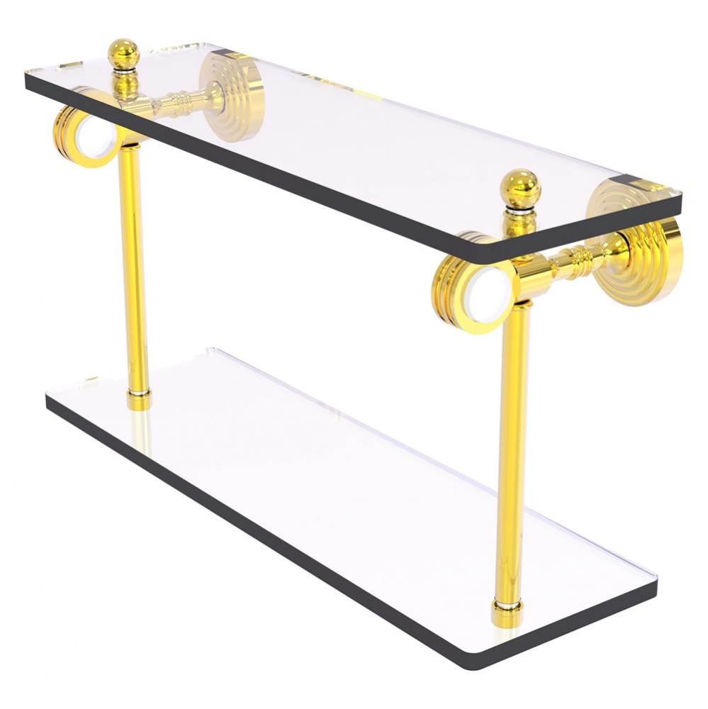 Pacific Grove Collection 16 Inch Two Tiered Glass Shelf with Dotted Accents - Polished Brass
