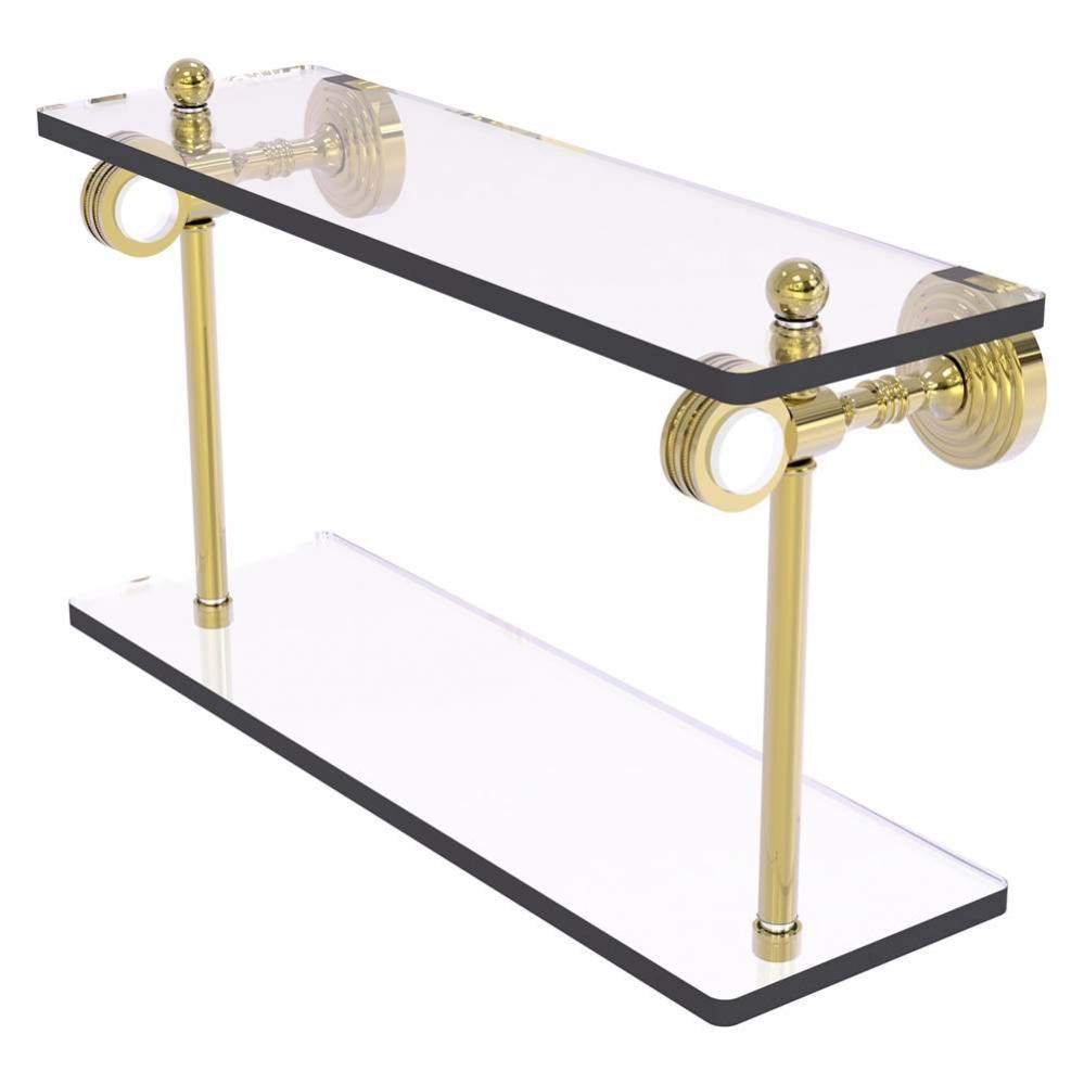 Pacific Grove Collection 16 Inch Two Tiered Glass Shelf with Dotted Accents - Unlacquered Brass