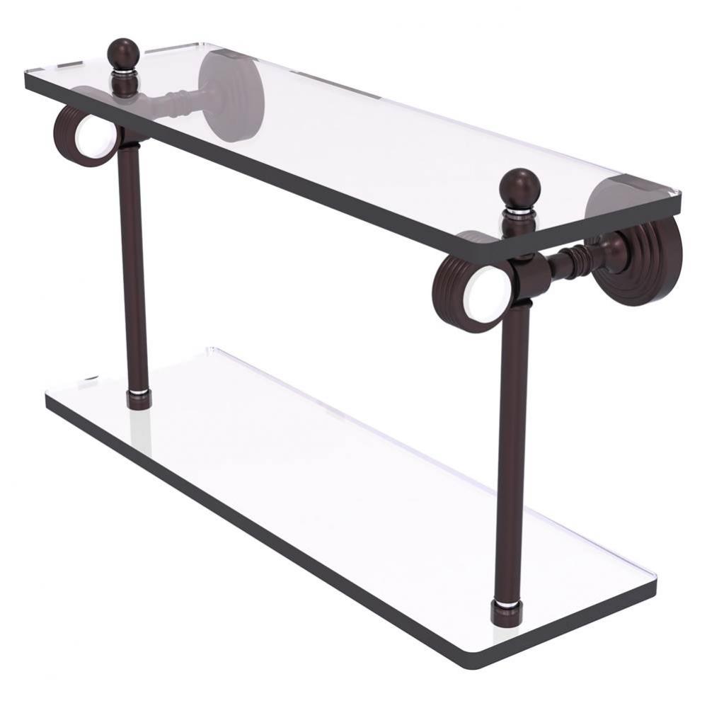 Pacific Grove Collection 16 Inch Two Tiered Glass Shelf with Grooved Accents - Antique Bronze