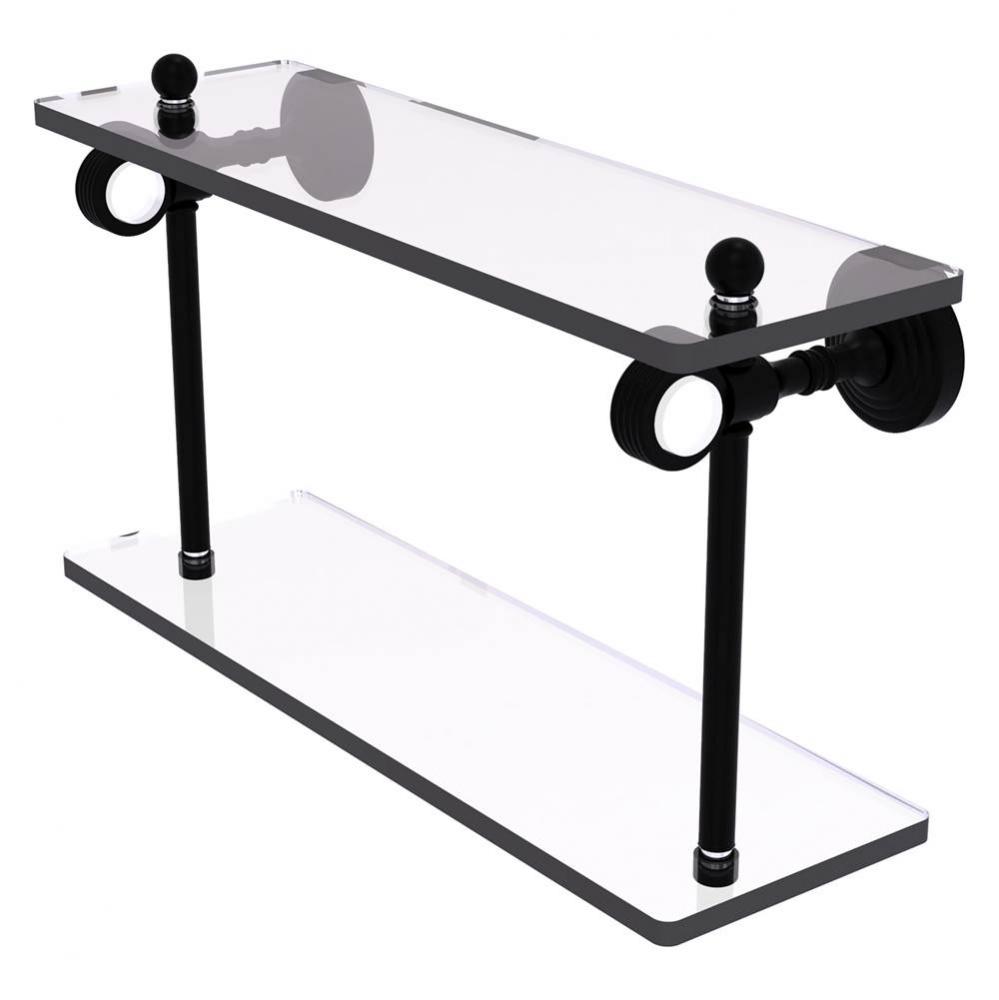 Pacific Grove Collection 16 Inch Two Tiered Glass Shelf with Grooved Accents - Matte Black