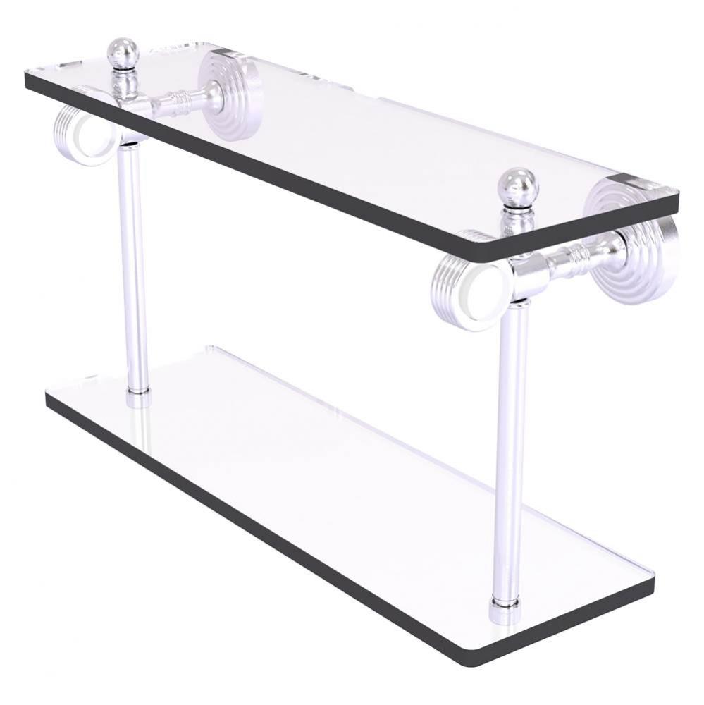 Pacific Grove Collection 16 Inch Two Tiered Glass Shelf with Grooved Accents - Satin Chrome