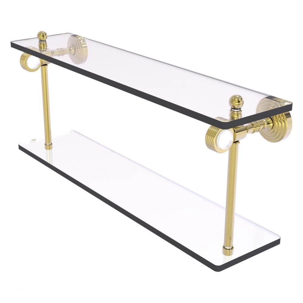 Pacific Grove Collection 22 Inch Two Tiered Glass Shelf with Grooved Accents - Unlacquered Brass