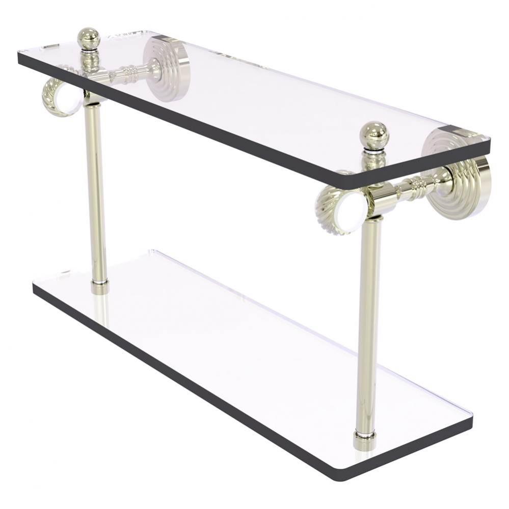 Pacific Grove Collection 16 Inch Two Tiered Glass Shelf with Twisted Accents - Polished Nickel