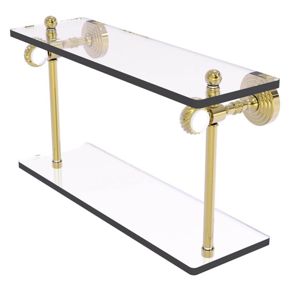 Pacific Grove Collection 16 Inch Two Tiered Glass Shelf with Twisted Accents - Unlacquered Brass