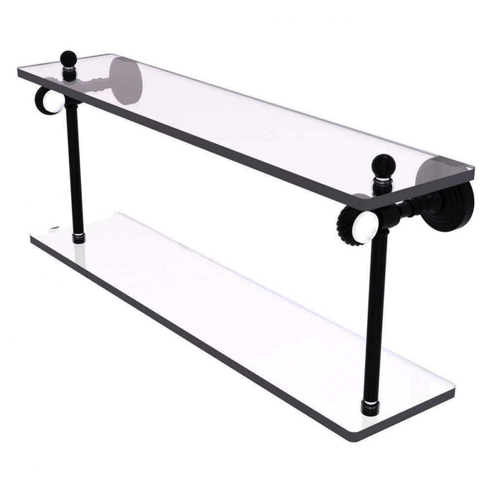 Pacific Grove Collection 22 Inch Two Tiered Glass Shelf with Twisted Accents - Matte Black