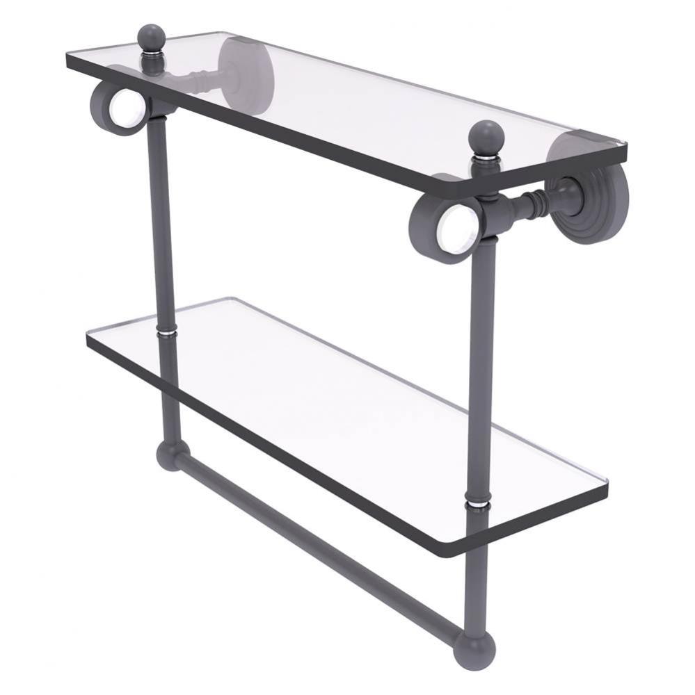 Pacific Grove Collection 16 Inch Double Glass Shelf with Towel Bar - Matte Gray